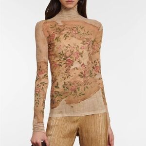 Acne Studios Mesh High Neck Long Sleeve Printed Top